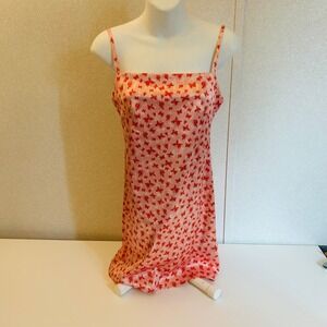 Urban Outfitters Pink Orange Butterfly Print Satin Mini Slip Dress Size Medium
